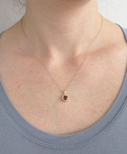 Gold Birthstone Necklace, Delicate Gold Link Garnet Pendant - Image 5