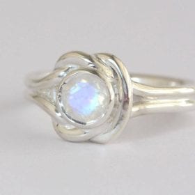 Gold Moonstone Ring, Rainbow Moonstone Engagement Ring