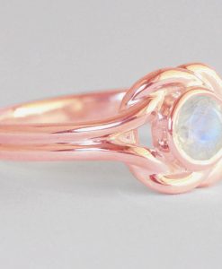Gold Moonstone Ring, Rainbow Moonstone Engagement Ring - Image 5