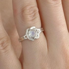 Gold Moonstone Ring, Rainbow Moonstone Engagement Ring