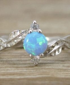 Leaf Engagement Ring, opal Leaf Engagement Ring
