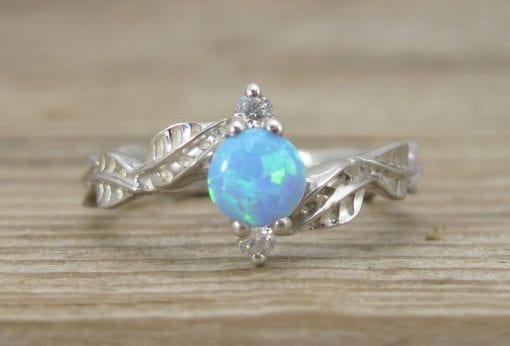 Leaf Engagement Ring, opal Leaf Engagement Ring