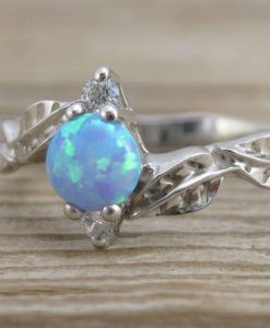 Leaf Engagement Ring, Opal Leaves Ring - Image 3