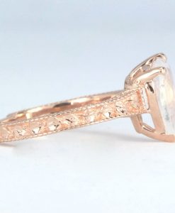 Moonstone Engagement Ring, Rose Gold Rainbow Moonstone Vintage Ring Birthstone Pear Ring Alternative Boho Antique Teardrop Moonstone Leaves - Image 3
