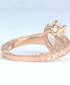 Moonstone Engagement Ring, Rose Gold Rainbow Moonstone Vintage Ring Birthstone Pear Ring Alternative Boho Antique Teardrop Moonstone Leaves - Image 4