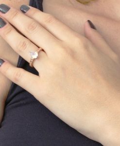 Moonstone Engagement Ring, Rose Gold Rainbow Moonstone Vintage Ring Birthstone Pear Ring Alternative Boho Antique Teardrop Moonstone Leaves - Image 9