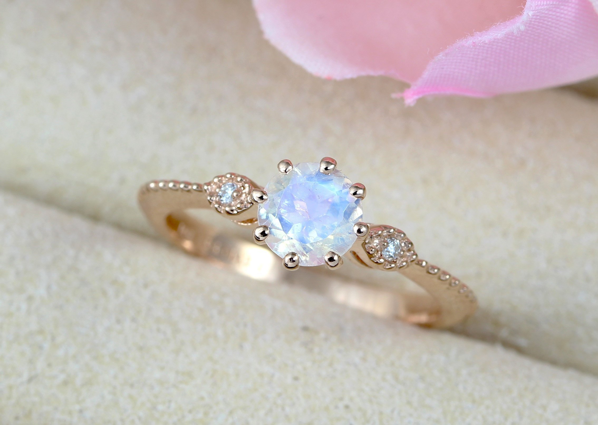 Vier Amerika reactie Moonstone Engagement Ring Vintage Rose Gold Antique Ring Rainbow Moonstone  Ring Promise Anniversary Gift For Christmas | Benati