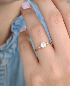 Moonstone Engagement Ring Vintage Rose Gold Antique Ring Rainbow Moonstone Ring Promise Anniversary Gift For Christmas - Image 2