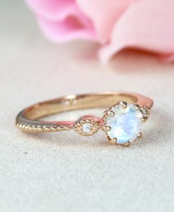 Moonstone Engagement Ring Vintage Rose Gold Antique Ring Rainbow Moonstone Ring Promise Anniversary Gift For Christmas - Image 3