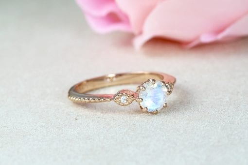 Moonstone Engagement Ring Vintage Rose Gold Antique Ring Rainbow Moonstone Ring Promise Anniversary Gift For Christmas