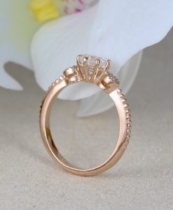 Moonstone Engagement Ring Vintage Rose Gold Antique Ring Rainbow Moonstone Ring Promise Anniversary Gift For Christmas - Image 5