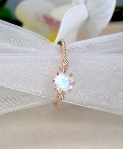 Moonstone Engagement Ring Vintage Rose Gold Antique Ring Rainbow Moonstone Ring Promise Anniversary Gift For Christmas - Image 6
