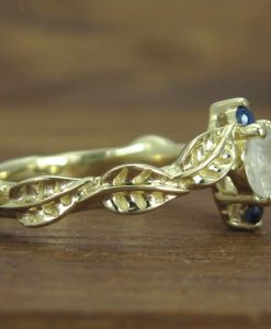 Moonstone Leaf Engagement Ring, Leaf Engagement Ring - Image 3