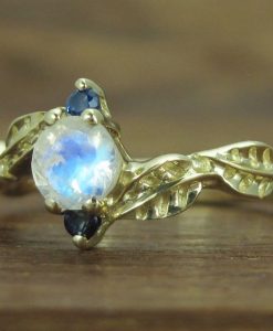 Moonstone Leaf Engagement Ring, Leaf Engagement Ring - Image 4