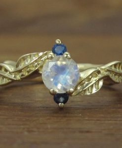 Moonstone Leaf Engagement Ring, Leaf Engagement Ring - Image 5