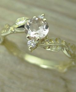 Morganite Leaf Ring, Leaves Morganite Engagement Ring - Image 2