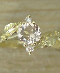 Morganite Leaf Ring, Leaves Morganite Engagement Ring - Image 3