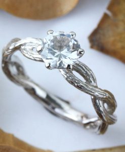 Nature Engagement Ring, Infinity Branch White Sapphire Gem - Image 2