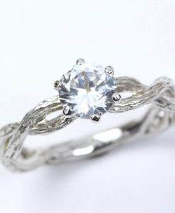 Nature Engagement Ring, Infinity Branch White Sapphire Gem - Image 5