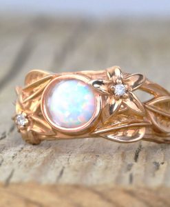 Nature Inspired Opal Ring With Flowers And Leaves - Image 5
