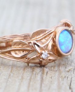 Nature Inspired Ring, Rose Gold Leaf Engagement Ring - Image 5