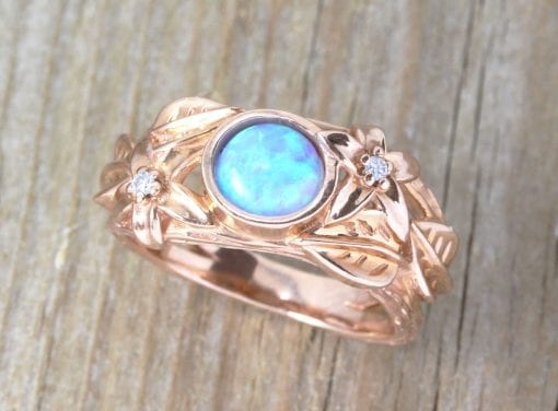 Nature inspired ring, rose gold leaf engagement ring