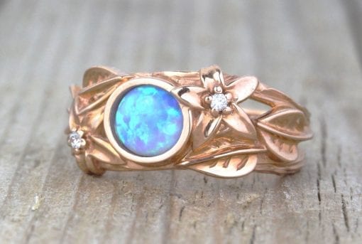 Nature inspired ring, rose gold leaf engagement ring