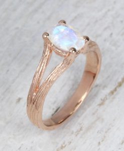 Nature Moonstone Engagement Ring, Rose gold Twig Rainbow Moonstone Ring - Image 5