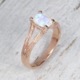 Nature Moonstone Engagement Ring, Rose gold Twig Rainbow Moonstone Ring