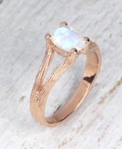 Nature Moonstone Engagement Ring, Rose gold Twig Rainbow Moonstone Ring - Image 8