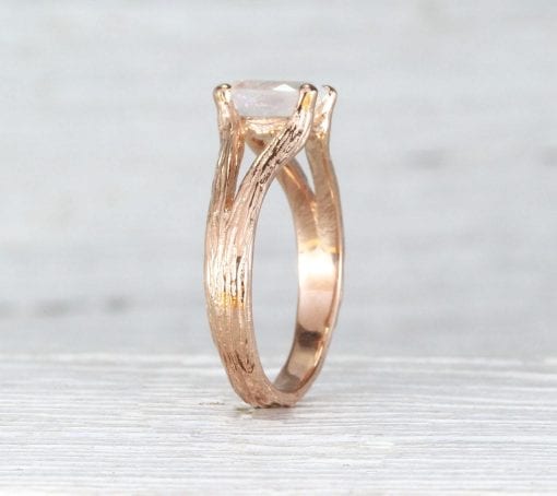 Nature Moonstone Engagement Ring, Rose gold Twig Rainbow Moonstone Ring