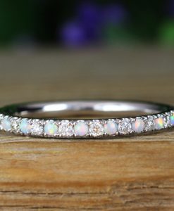 Opal and Moissanite Eternity Band, Eternity 2 mm Band - Image 7