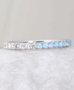 Opal Diamonds Eternity Band, Rose Gold Opal Ring - Image 2