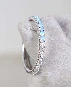 Opal Diamonds Eternity Band, Rose Gold Opal Ring - Image 3