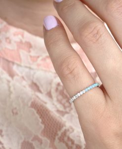 Opal Diamonds Eternity Band, Rose Gold Opal Ring - Image 5