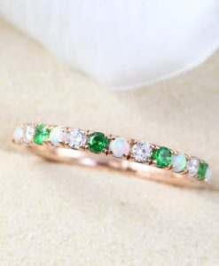Opal Emerald Diamond Eternity Band, Thin Pave Multicolor Band - Image 3
