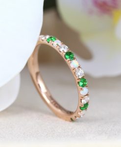 Opal Emerald Diamond Eternity Band, Thin Pave Multicolor Band - Image 6