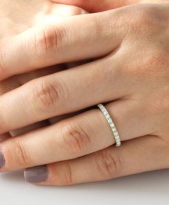 Opal Emerald Diamond Eternity Band, Thin Pave Multicolor Band - Image 7