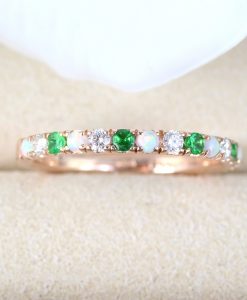 Opal Emerald Diamond Eternity Band, Thin Pave Multicolor Band - Image 8