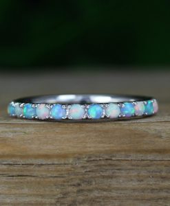 Alternating White and Light Blue Opal Eternity Band - Image 3