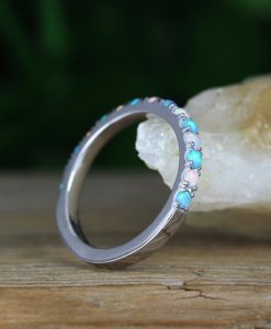 Alternating White and Light Blue Opal Eternity Band - Image 6