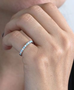 Alternating White and Light Blue Opal Eternity Band - Image 2