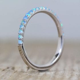 Opal Eternity Bridal Stacking Ring, Pave Birthstone Stacking Band
