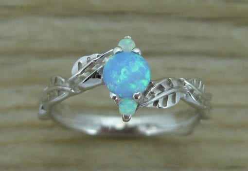 Opal Leaf Engagement Ring, Leaves Opal Engagement Ring