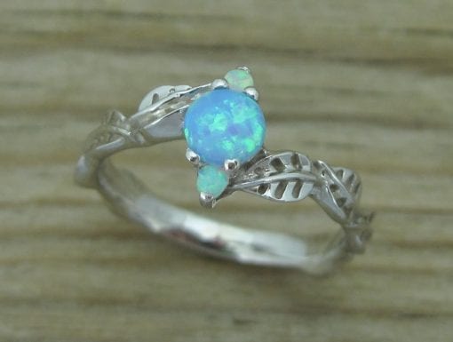 Opal Leaf Engagement Ring, Leaves Opal Engagement Ring