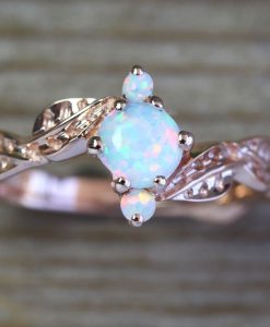 Opal Ring, Rose Gold Opal Leaf Engagement Ring - Image 2