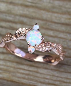 Opal Ring, Rose Gold Opal Leaf Engagement Ring - Image 5