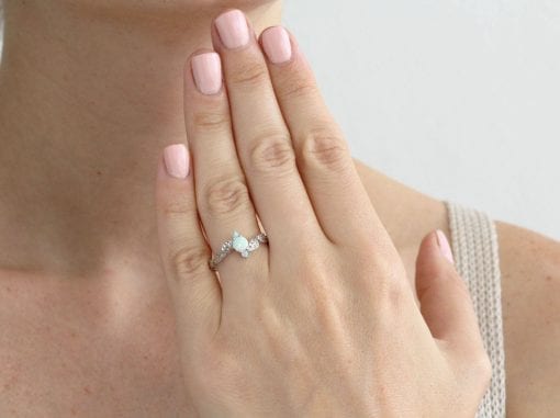 Opal Ring, Rose Gold Opal Leaf Engagement Ring