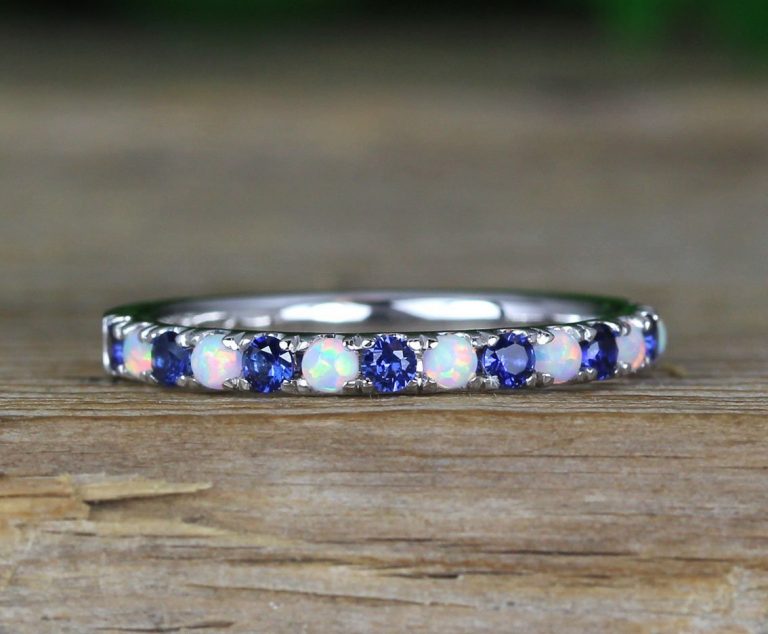 Opal Sapphire Eternity Band, White Gold Sapphire Opal Wedding Ring Benati