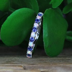Opal Sapphire Eternity Band, White Gold Sapphire Opal Wedding Ring